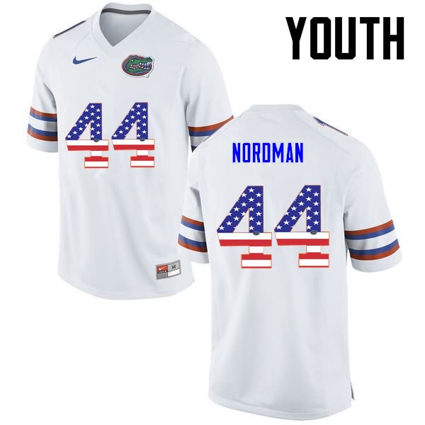 NCAA Florida Gators Tucker Nordman Youth #44 USA Flag Fashion Nike White Stitched Authentic College Football Jersey KKB8264AH